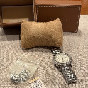 Michael Kors Silver-Tone Women's Chronograph Watch with Crystal Bezel